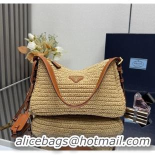 Promotional Prada Aimee medium straw-like shoulder bag 1BC229 Beige 2025