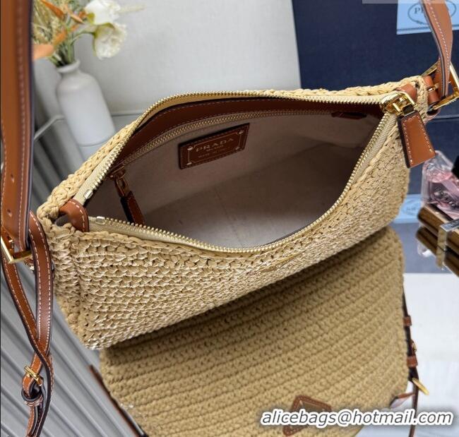Promotional Prada Aimee medium straw-like shoulder bag 1BC229 Beige 2025