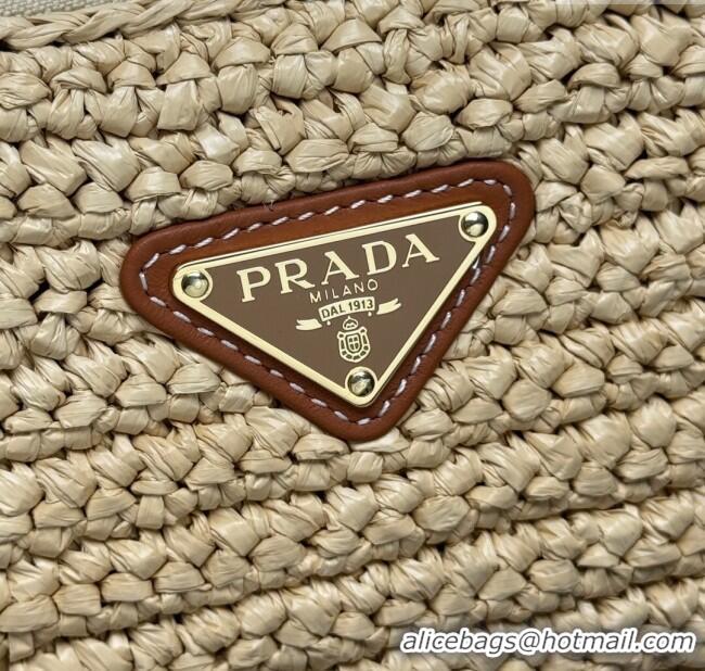 Promotional Prada Aimee medium straw-like shoulder bag 1BC229 Beige 2025