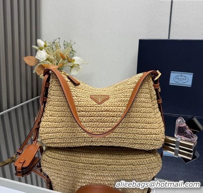 Promotional Prada Aimee medium straw-like shoulder bag 1BC229 Beige 2025
