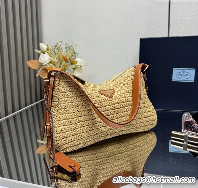 Promotional Prada Aimee medium straw-like shoulder bag 1BC229 Beige 2025