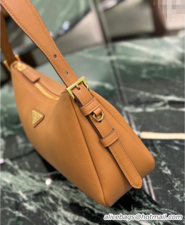 Best Price Prada Aimee medium leather shoulder bag 1BC229 Caramel Brown 2025