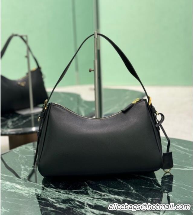 Reasonable Price Prada Aimee medium leather shoulder bag 1BC229 Black 2025