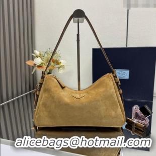 Big Discount Prada Aimee medium suede shoulder bag 1BC229 Yellow 2025 