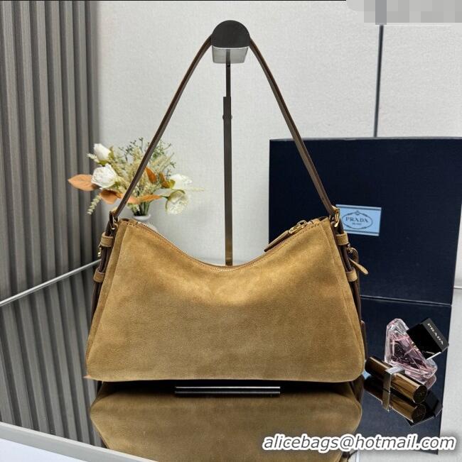 Big Discount Prada Aimee medium suede shoulder bag 1BC229 Yellow 2025 