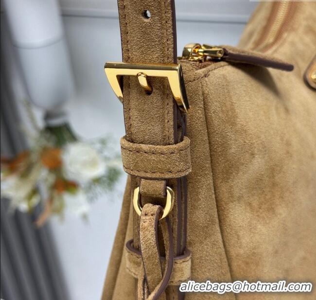 Big Discount Prada Aimee medium suede shoulder bag 1BC229 Yellow 2025 