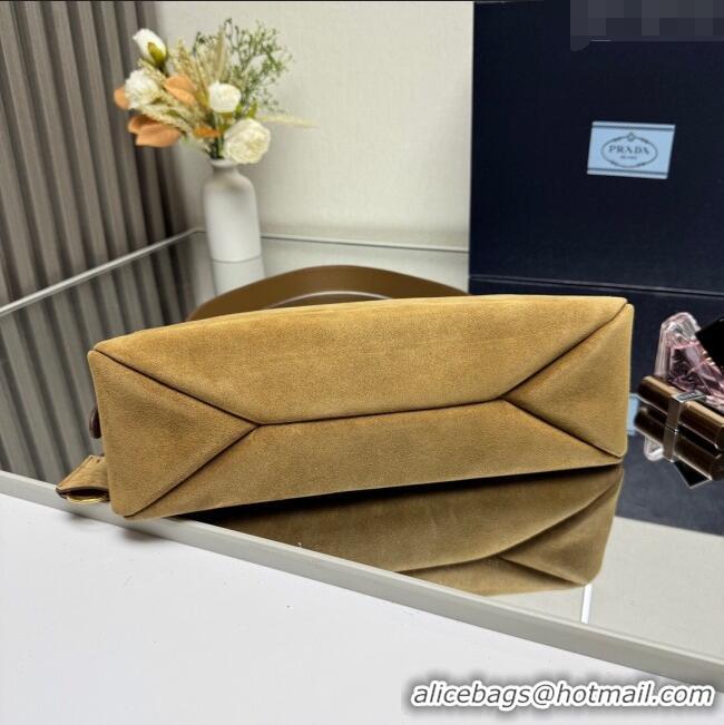 Big Discount Prada Aimee medium suede shoulder bag 1BC229 Yellow 2025 