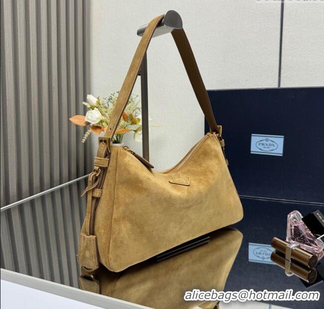 Big Discount Prada Aimee medium suede shoulder bag 1BC229 Yellow 2025 