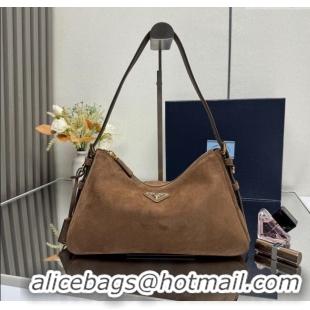 Buy Fashionable Prada Aimee medium suede shoulder bag 1BC229 Cocoa Brown 2025