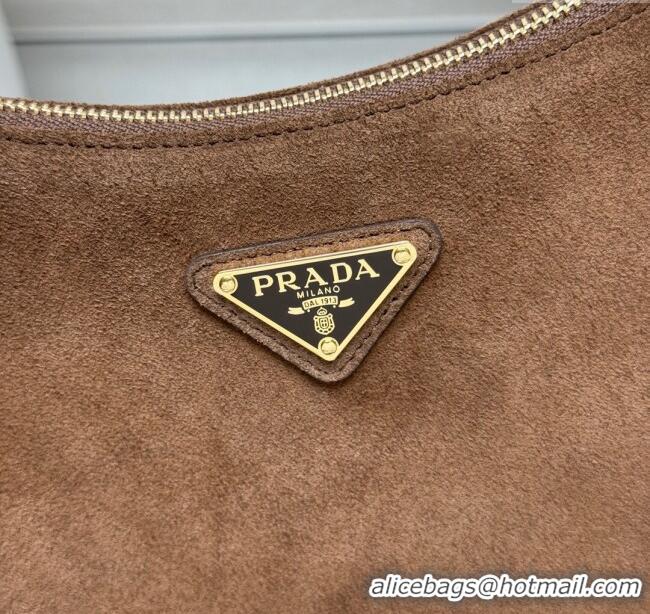 Buy Fashionable Prada Aimee medium suede shoulder bag 1BC229 Cocoa Brown 2025