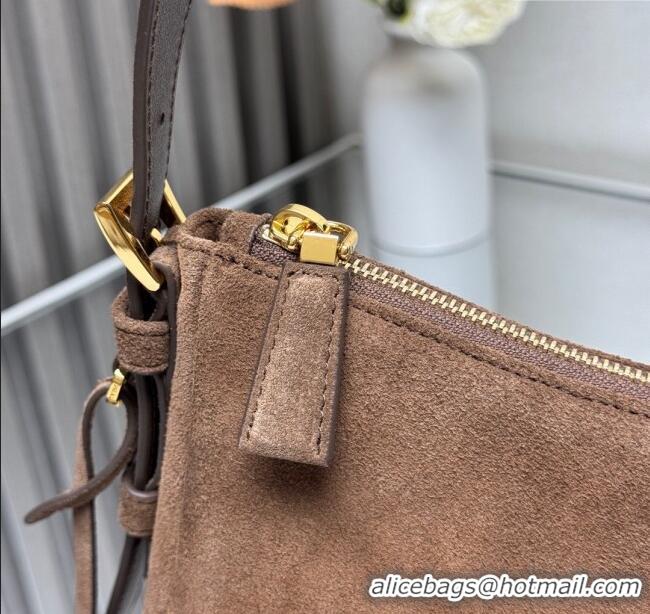 Buy Fashionable Prada Aimee medium suede shoulder bag 1BC229 Cocoa Brown 2025