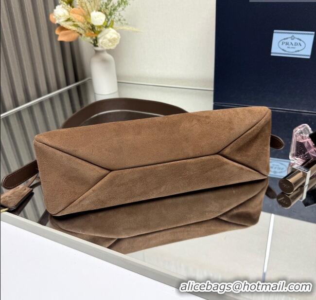 Buy Fashionable Prada Aimee medium suede shoulder bag 1BC229 Cocoa Brown 2025