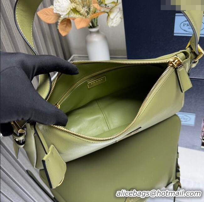Promotional Prada Aimee medium leather shoulder bag 1BC229 Pistachio Green 2025