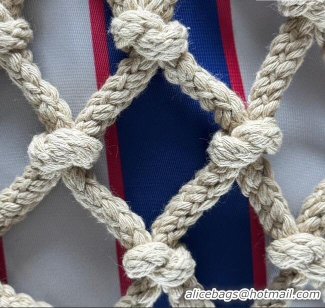 Good Taste Prada Noue medium cotton macramé bucket bag 1BC111 Cord/Royal Blue 2025