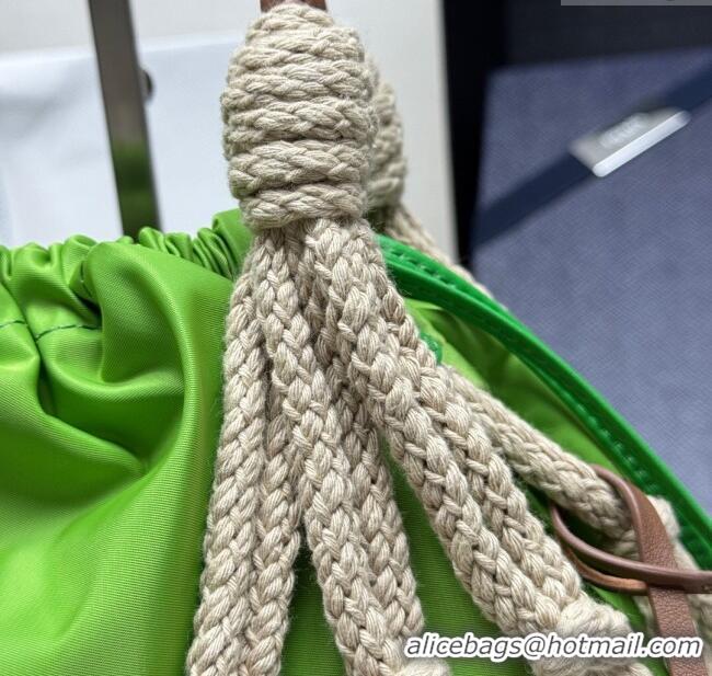 Grade Quality Prada Noue medium cotton macramé bucket bag 1BC111 Cord/Green 2025