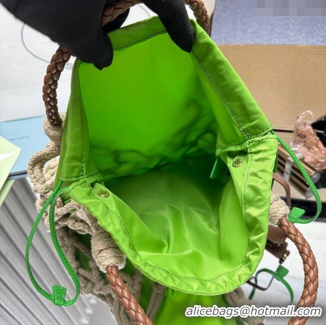Grade Quality Prada Noue medium cotton macramé bucket bag 1BC111 Cord/Green 2025