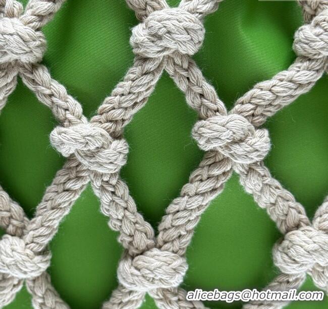 Grade Quality Prada Noue medium cotton macramé bucket bag 1BC111 Cord/Green 2025