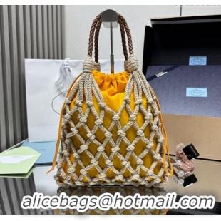 Grade Quality Prada Noue medium cotton macramé bucket bag 1BC111 Cord/Yellow 2025