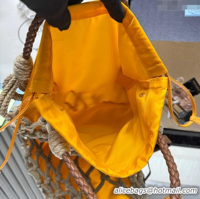 Grade Quality Prada Noue medium cotton macramé bucket bag 1BC111 Cord/Yellow 2025