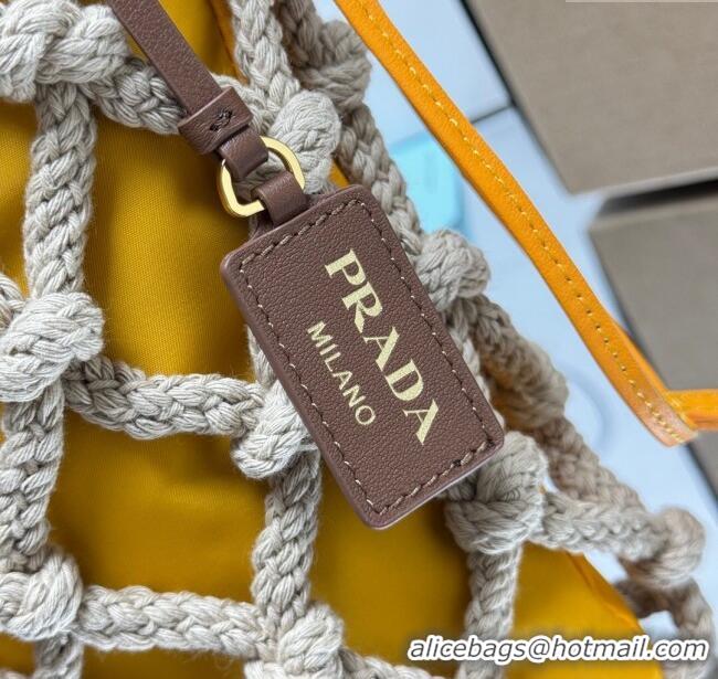 Grade Quality Prada Noue medium cotton macramé bucket bag 1BC111 Cord/Yellow 2025
