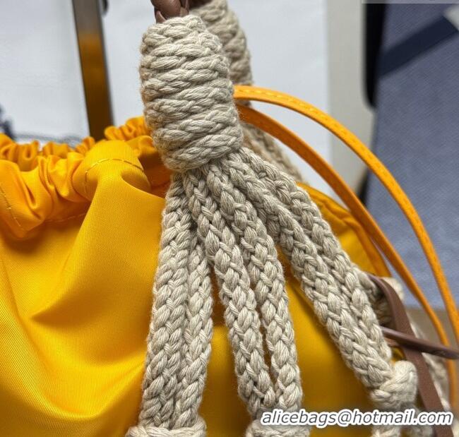 Grade Quality Prada Noue medium cotton macramé bucket bag 1BC111 Cord/Yellow 2025