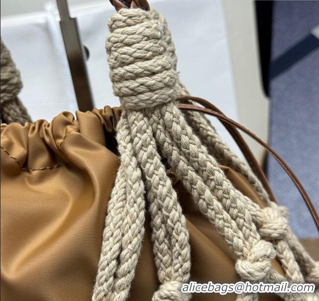 Best Price Prada Noue medium cotton macrame bucket bag 1BC111 Cord/Brandy Brown 2025
