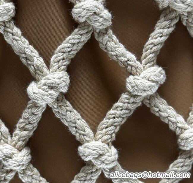 Best Price Prada Noue medium cotton macrame bucket bag 1BC111 Cord/Brandy Brown 2025