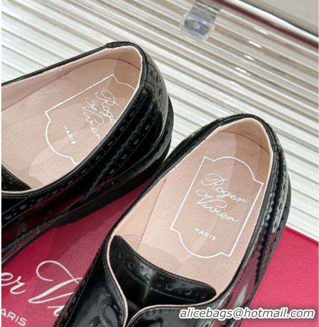 Sumptuous Roger Vivier Patent Leather Lace-up Shoes with Strass Toe Black 50429001