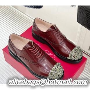 Perfect Roger Vivier Patent Leather Lace-up Shoes with Strass Toe Dark Burgundy 50429003