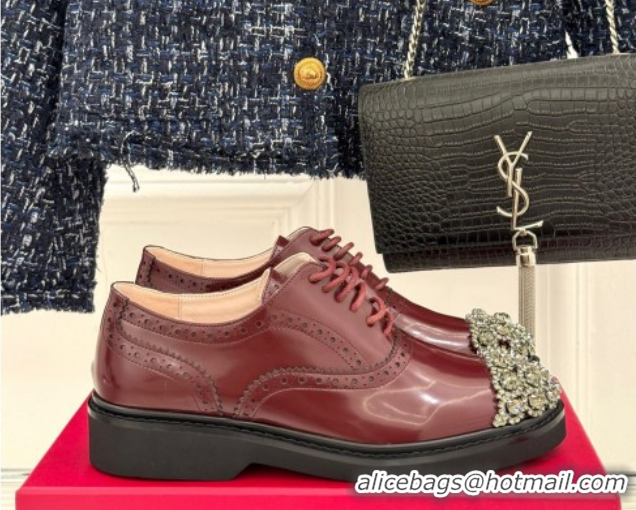 Perfect Roger Vivier Patent Leather Lace-up Shoes with Strass Toe Dark Burgundy 50429003