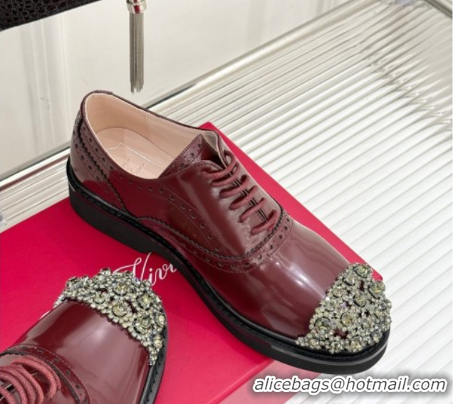 Perfect Roger Vivier Patent Leather Lace-up Shoes with Strass Toe Dark Burgundy 50429003