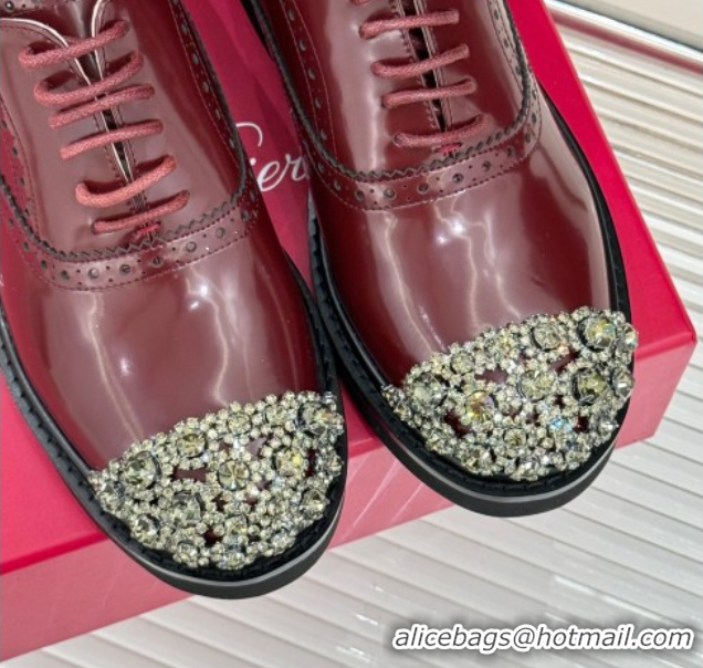 Perfect Roger Vivier Patent Leather Lace-up Shoes with Strass Toe Dark Burgundy 50429003