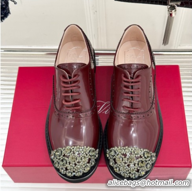 Perfect Roger Vivier Patent Leather Lace-up Shoes with Strass Toe Dark Burgundy 50429003