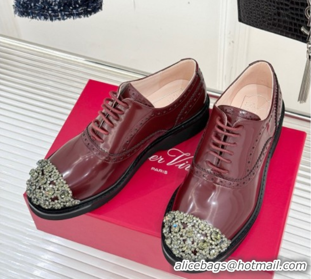 Perfect Roger Vivier Patent Leather Lace-up Shoes with Strass Toe Dark Burgundy 50429003