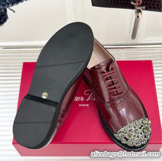 Perfect Roger Vivier Patent Leather Lace-up Shoes with Strass Toe Dark Burgundy 50429003