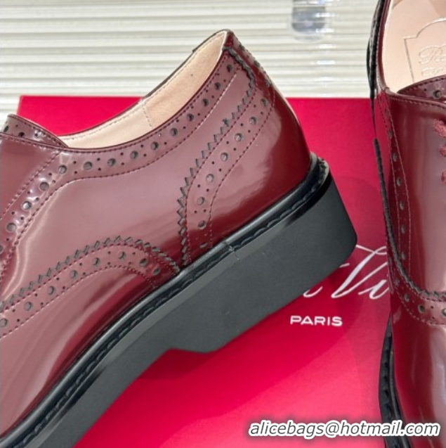 Perfect Roger Vivier Patent Leather Lace-up Shoes with Strass Toe Dark Burgundy 50429003