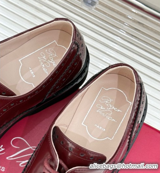 Perfect Roger Vivier Patent Leather Lace-up Shoes with Strass Toe Dark Burgundy 50429003