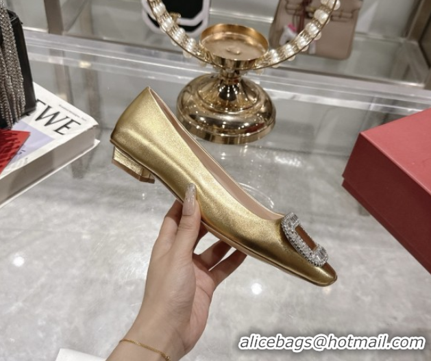 Pretty Style Roger Vivier Belle Vivier Ballerinas with Crystal Buckle Gold 5073105