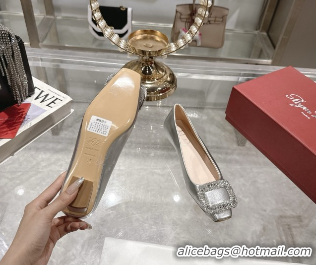 Top Grade Roger Vivier Belle Vivier Ballerinas with Crystal Buckle Silver 5073106