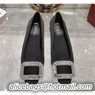 Buy Luxury Roger Vivier Belle Vivier Ballerinas in Satin with Crystal Buckle Black 5073107