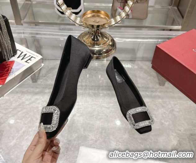 Buy Luxury Roger Vivier Belle Vivier Ballerinas in Satin with Crystal Buckle Black 5073107