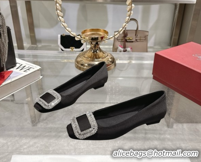 Buy Luxury Roger Vivier Belle Vivier Ballerinas in Satin with Crystal Buckle Black 5073107