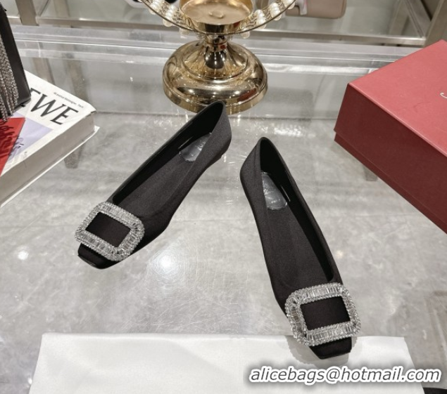 Buy Luxury Roger Vivier Belle Vivier Ballerinas in Satin with Crystal Buckle Black 5073107