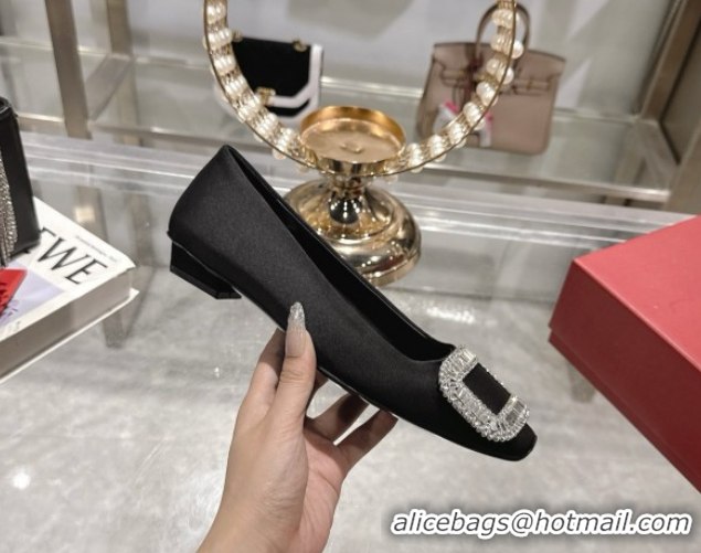Buy Luxury Roger Vivier Belle Vivier Ballerinas in Satin with Crystal Buckle Black 5073107