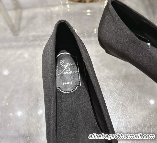 Buy Luxury Roger Vivier Belle Vivier Ballerinas in Satin with Crystal Buckle Black 5073107