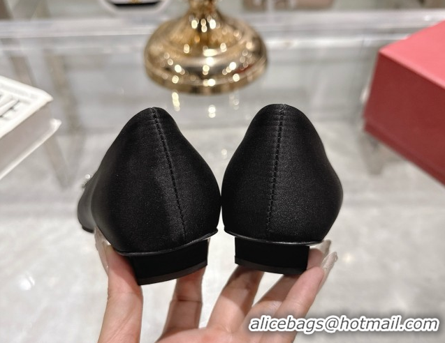 Buy Luxury Roger Vivier Belle Vivier Ballerinas in Satin with Crystal Buckle Black 5073107