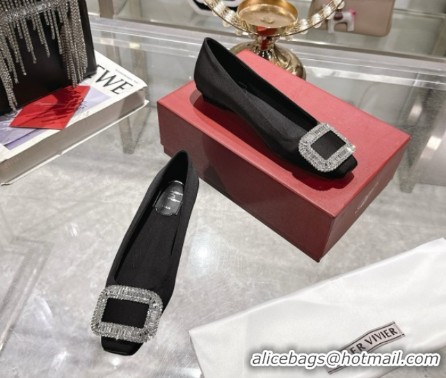 Buy Luxury Roger Vivier Belle Vivier Ballerinas in Satin with Crystal Buckle Black 5073107