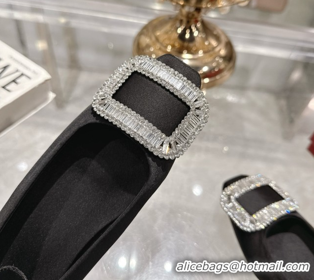 Buy Luxury Roger Vivier Belle Vivier Ballerinas in Satin with Crystal Buckle Black 5073107