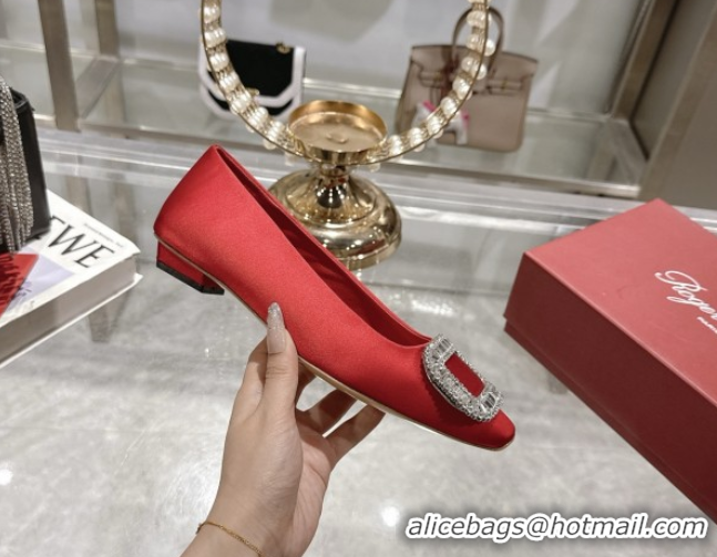 Good Looking Roger Vivier Belle Vivier Ballerinas in Satin with Crystal Buckle Red 5073108
