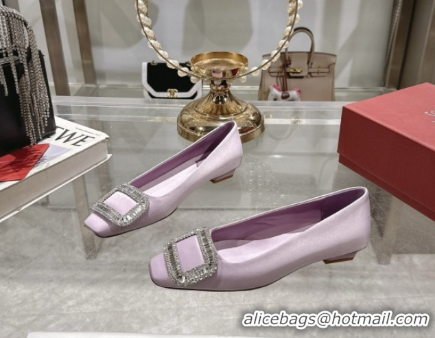 Good Quality Roger Vivier Belle Vivier Ballerinas in Satin with Crystal Buckle Light Pink 5073109